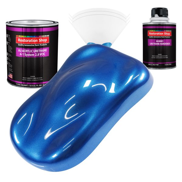 Burn Out Blue Metallic Acrylic Urethane Auto Paint - Complete Quart Paint Kit - Professional Single Stage Automotive Car Coating 4:1 Mix Ratio 2.8 VOC Online now