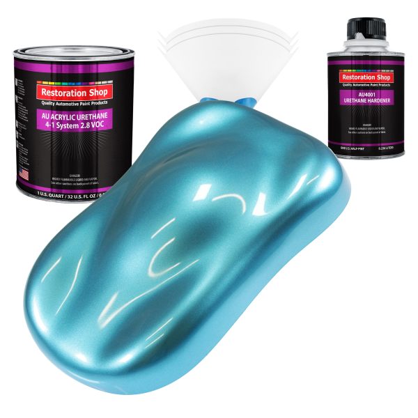 Azure Blue Metallic Acrylic Urethane Auto Paint - Complete Quart Paint Kit - Professional Single Stage Automotive Car Coating, 4:1 Mix Ratio 2.8 VOC Cheap