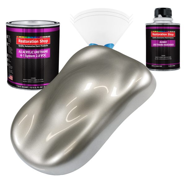 Pewter Silver Metallic Acrylic Urethane Auto Paint - Complete Quart Paint Kit - Professional Single Stage Automotive Car Coating 4:1 Mix Ratio 2.8 VOC on Sale