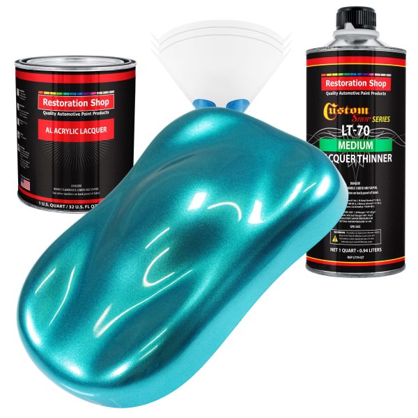 Aquamarine Firemist - Acrylic Lacquer Auto Paint - Complete Quart Paint Kit with Medium Thinner - Pro Automotive Car Truck Guitar Refinish Coating on Sale