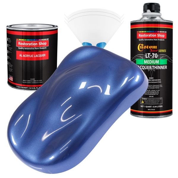 Cosmic Blue Metallic - Acrylic Lacquer Auto Paint - Complete Quart Paint Kit with Medium Thinner - Pro Automotive Car Truck Guitar Refinish Coating Online Sale